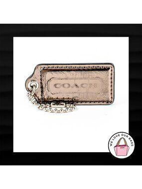 2.5" Large COACH GREY MIRRORED LEATHER KEY FOB BAG CHARM KEYCHAIN HANGTAG TAG
